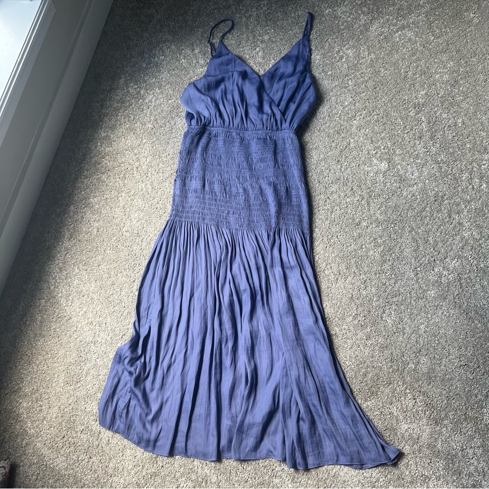 Blue Smocked MIDI Dress